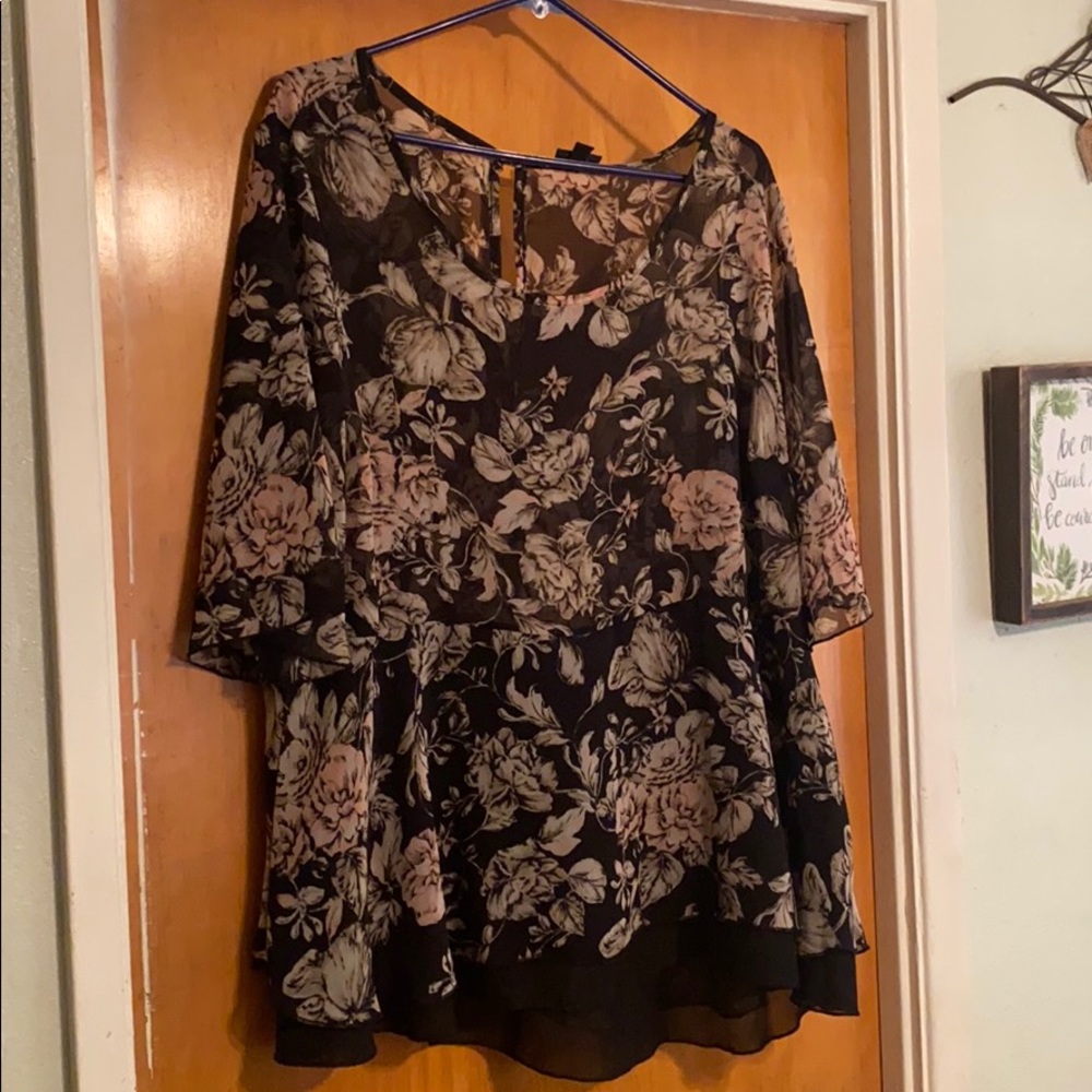 Torrid brand black and floral sheer blouse size 3